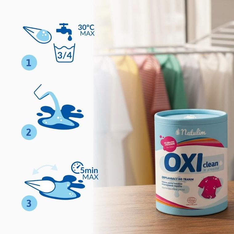 Natulim, OXI clean, ekologiczny odplamiacz w proszku, do białych i kolorowych tkanin, 0,5 kg