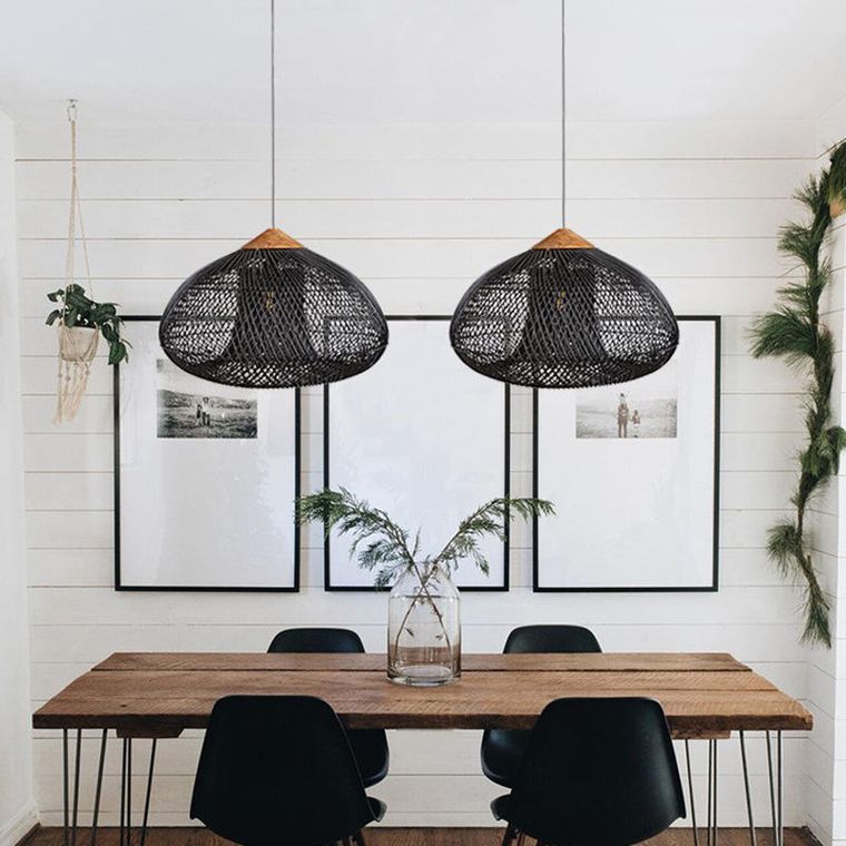 naturalna, lampa rattanowa, sufitowa wisząca, czarna, 50 cm