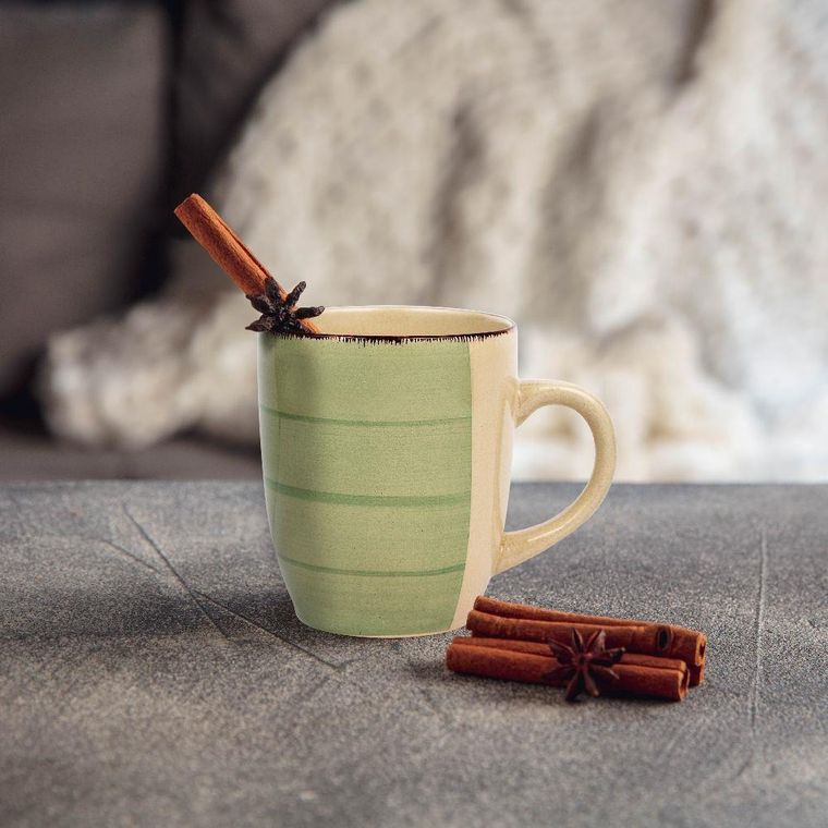 Nava, kubek ceramiczny z uchem, oil green, 355 ml