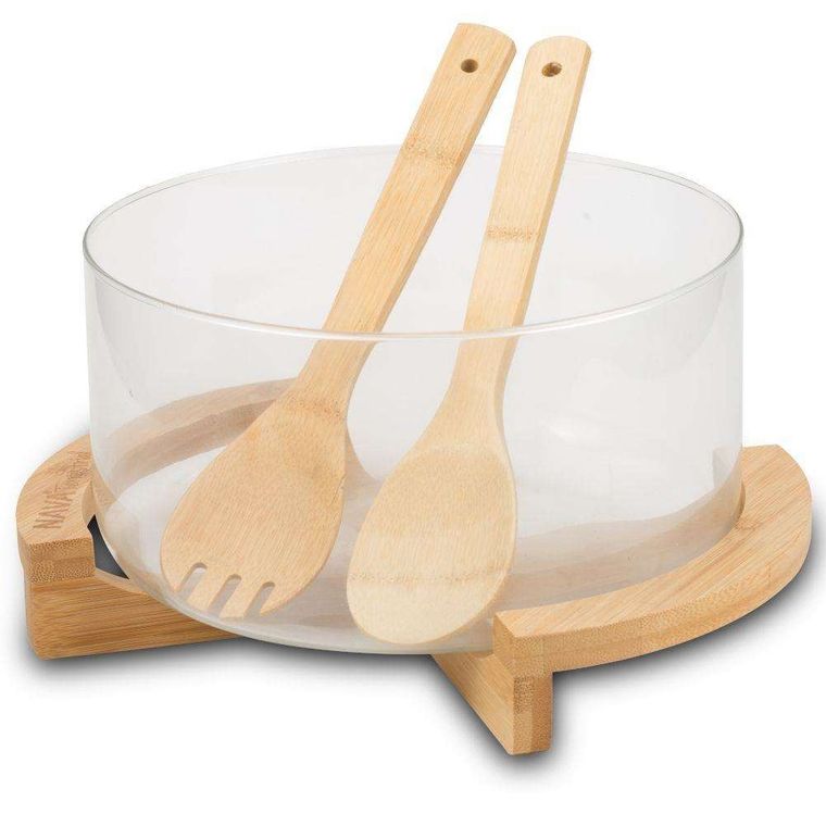 Nava, miska szklana z łyżkami do sałaty, 24 cm, 5l