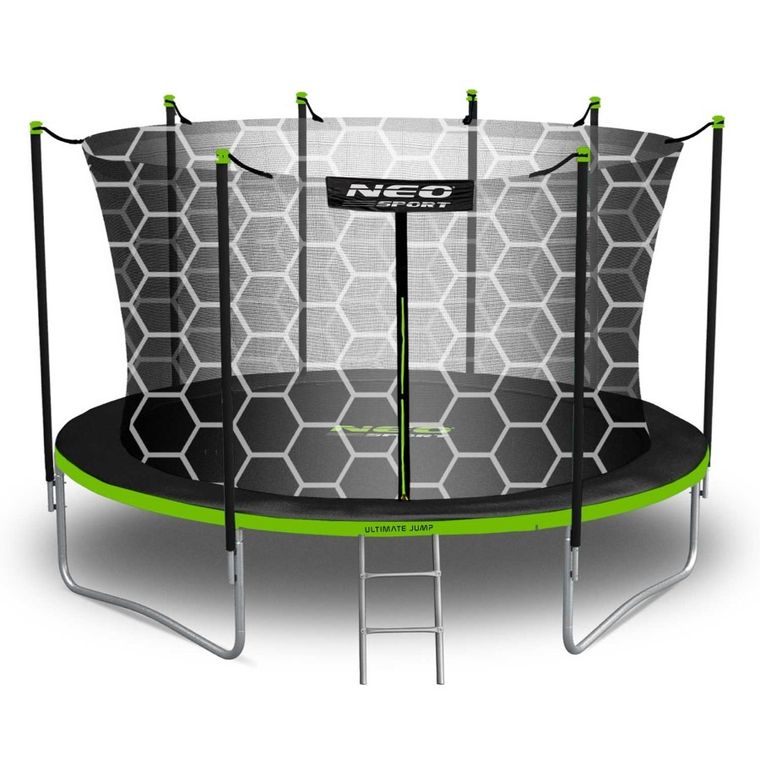 Neo-Sport, trampolina ogrodowa z siatką wewnętrzną i drabinką, 12ft/374 cm