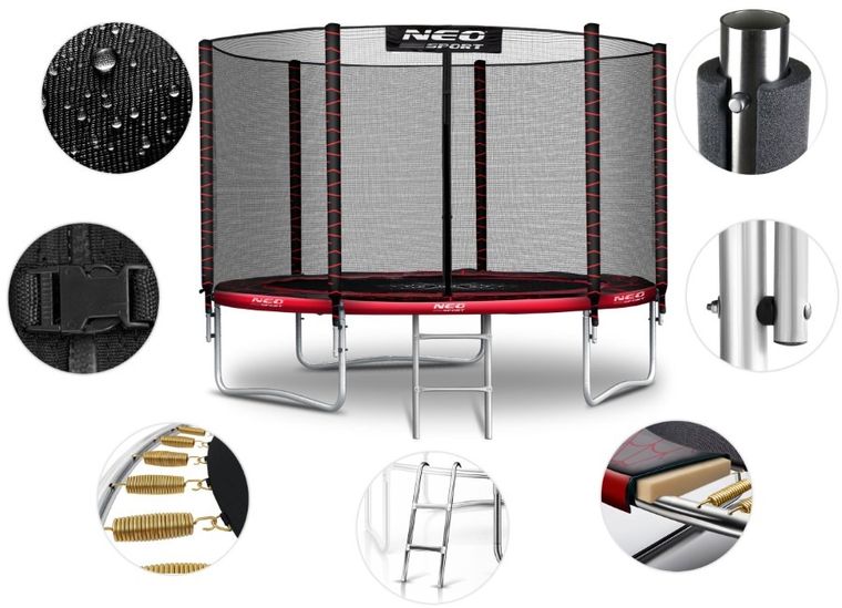 Neo-Sport, trampolina ogrodowa z siatką zewnętrzną i drabinką, 10ft/312 cm
