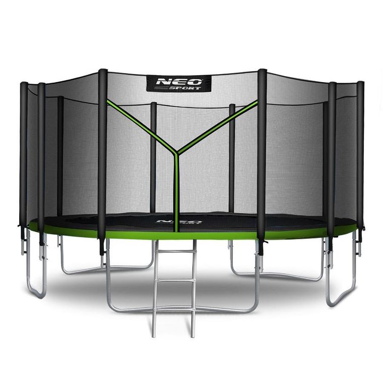 Neo-Sport, trampolina ogrodowa z siatką zewnętrzną i drabinką, 15ft/465 cm