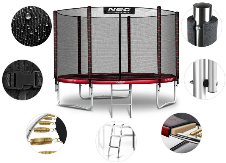 Neo-Sport, trampolina ogrodowa z siatką zewnętrzną i drabinką, 183 cm
