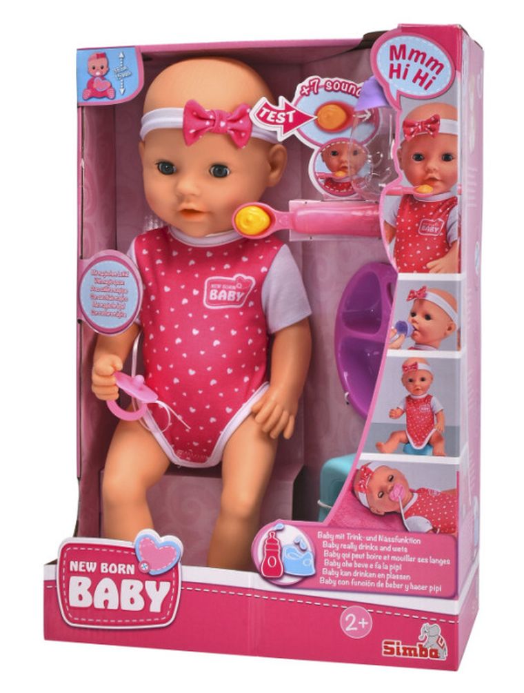 New Born Baby, głodna lalka bobas z nocnikiem, 38 cm