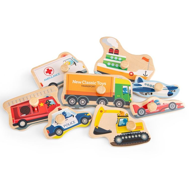New Classic Toys, transport, drewniane puzzle, 8 elementów