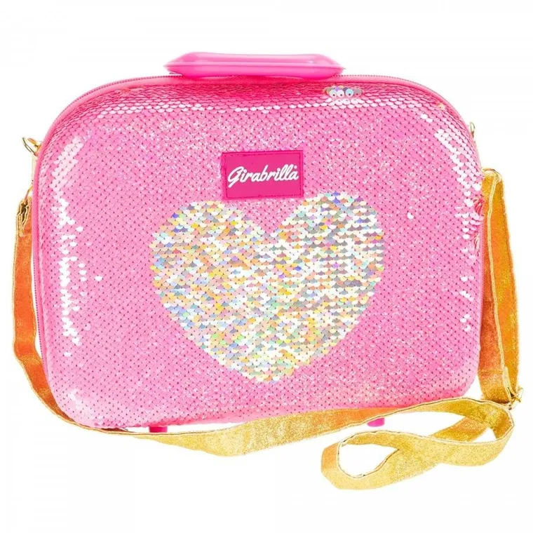 Nice, Make Up Girabrilla, cekinowa walizka z kosmetykami, różowa ze złotym