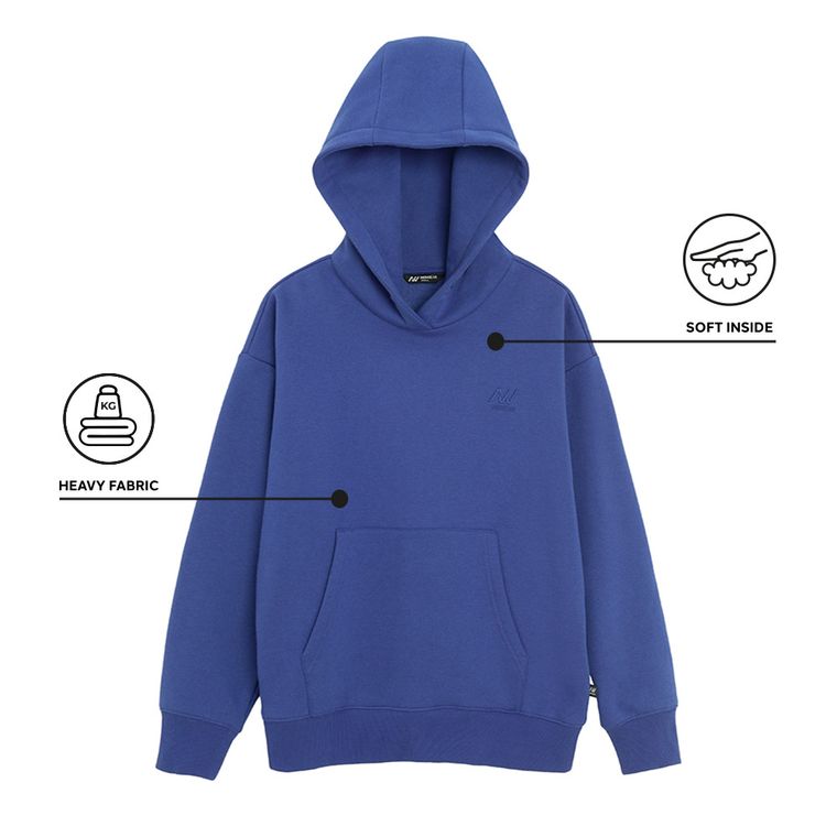 Niebieska bluza unisex z kapturem o kroju oversize NOWEAR
