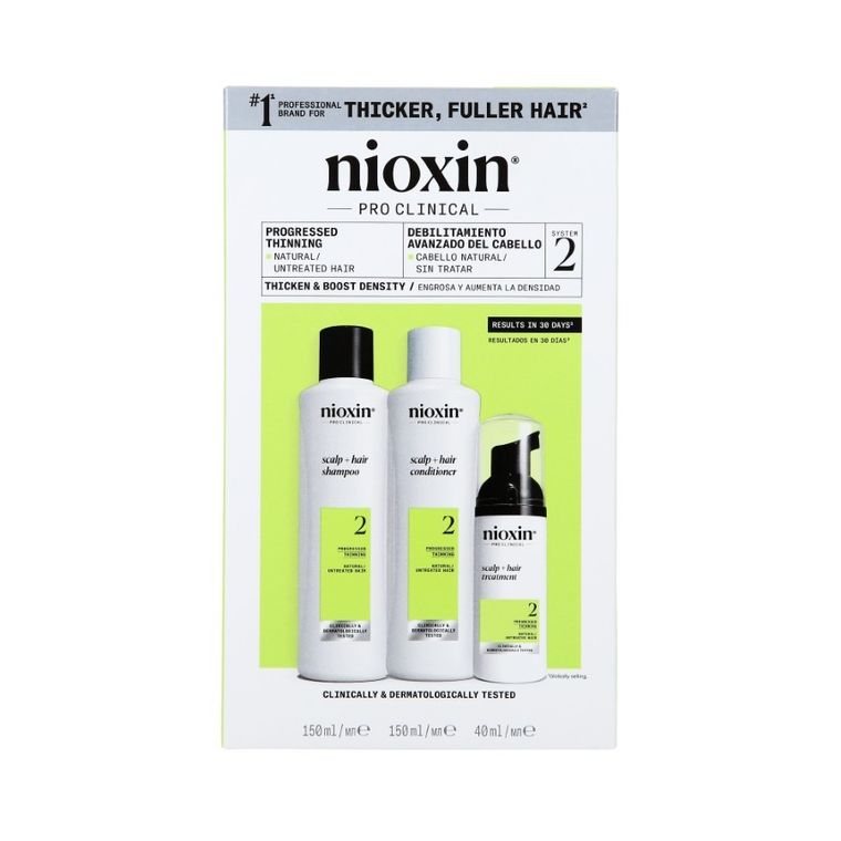 Nioxin, Pro Clinical 2, trzystopniowy zestaw do pielęgnacji włosów naturalnych i z widocznym przerzedzeniem, 2-150 ml + 50 ml