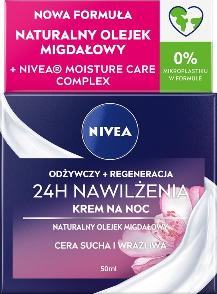 Nivea 24h nawilżenia + regeneracja, odżywczy krem na noc, do cery suchej i wrażliwej, 50 ml