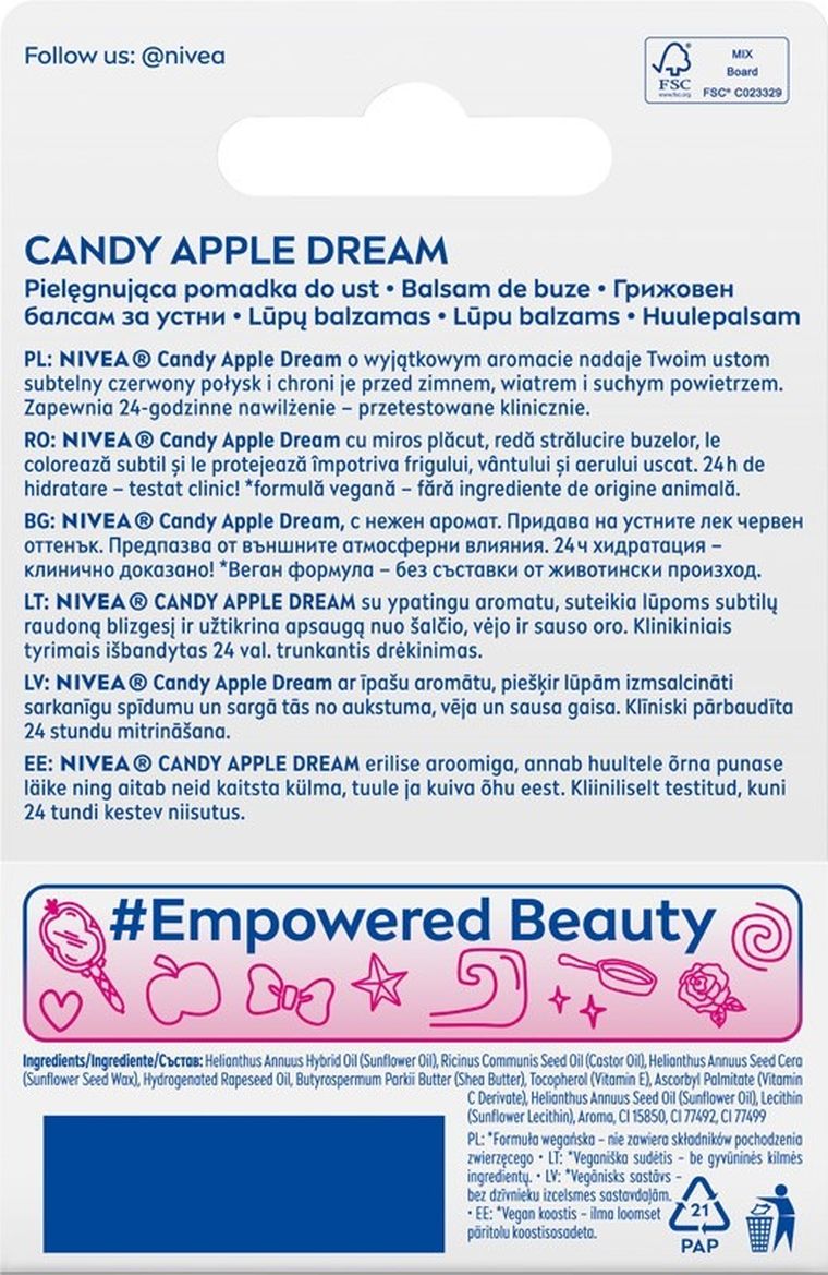 Nivea, Disney Princess, pielęgnująca pomadka do ust, Candy Apple Dream Śnieżka, 48g