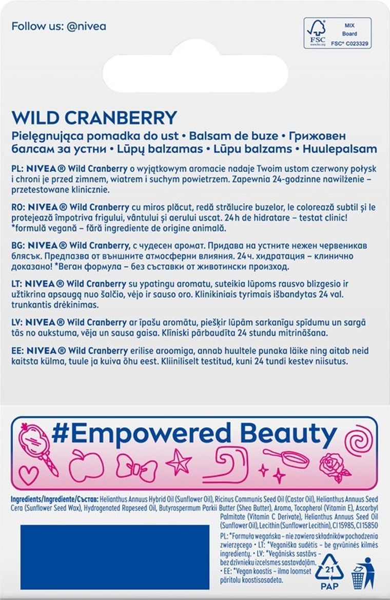 Nivea, Disney Princess, pielęgnująca pomadka do ust, Wild Crunberry Roszpunka, 48g