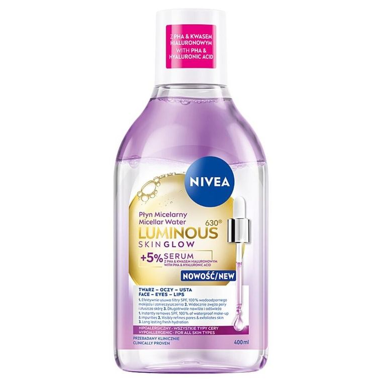 Nivea, Luminous Skin Glow, płyn micelarny z 5% serum, 400 ml