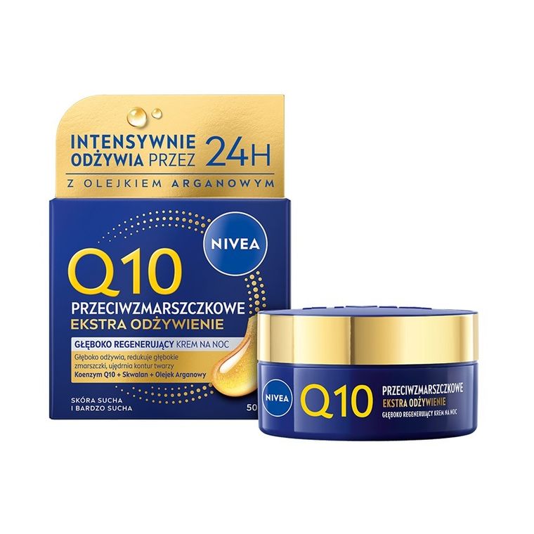 Nivea, Q10 Przeciwzmarszczkowe Ekstra Odżywienie, głęboko regenerujący krem na noc, 50 ml