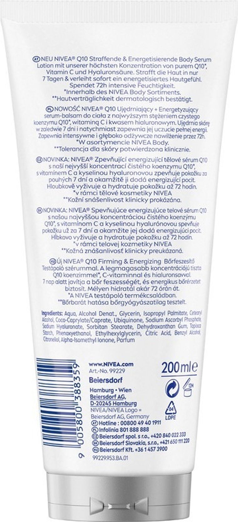 Nivea, Q10 Ujędrniające + Energetyzujące serum, balsam do ciała, 200 ml