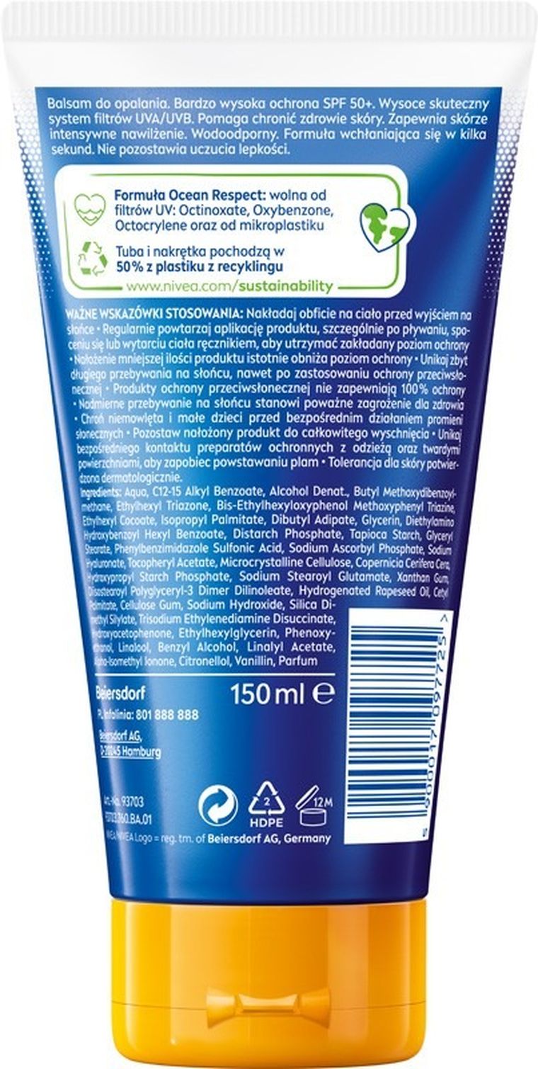 Nivea, Sun Protect & Moisture, nawilżający balsam do opalania Invisible Finish SPF50+, 150 ml