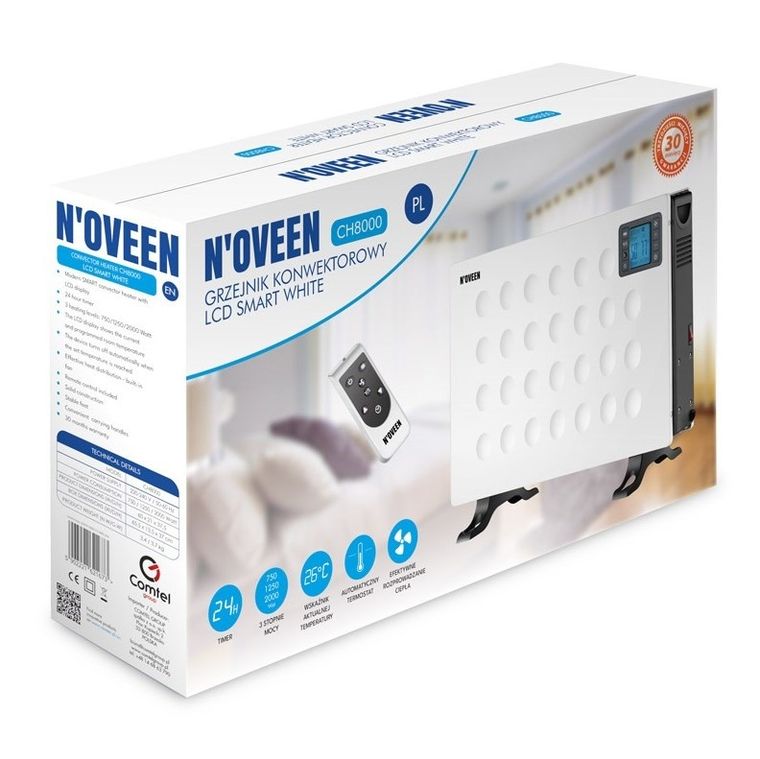 Noveen, grzejnik konwektorowy, LCD Smart White, CH8000