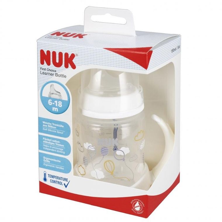 Nuk, First, butelka z uchwytem, 6m+, biała, 150 ml