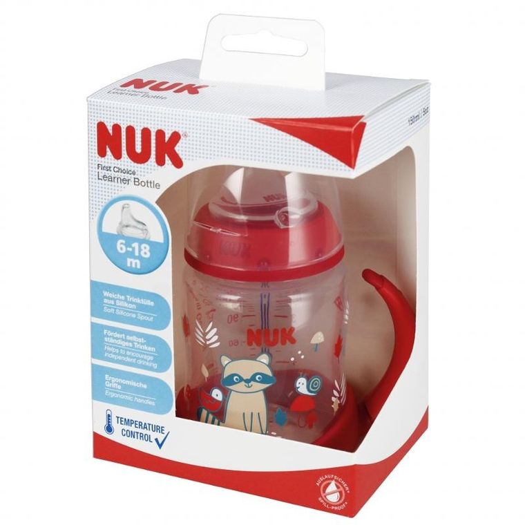 Nuk, First, butelka z uchwytem, 6m+, czerwona, 150 ml