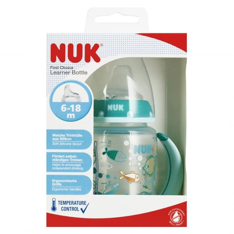 Nuk, First, butelka z uchwytem, 6m+, turkusowy, 150 ml