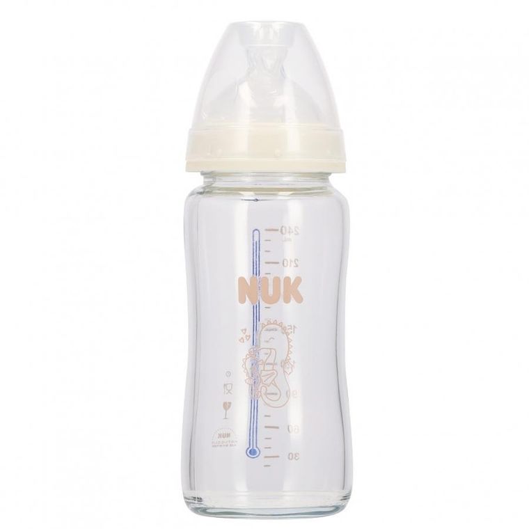 Nuk, First Choice, butelka szklana z silikonowym smoczkiem, rozmiar M, konik morski, 240 ml