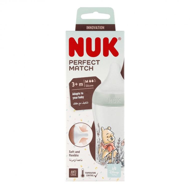 Nuk, Kubuś Puchatek, Perfect Match, butelka, silikonowy smoczek, rozmiar M, 260 ml