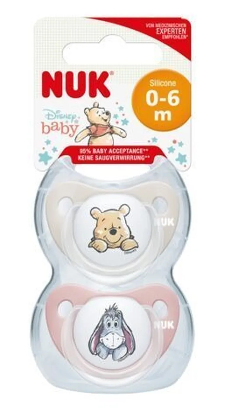 Nuk, Kubuś Puchatek, smoczek uspokajający, silikonowy, 0-6m, 2 szt.
