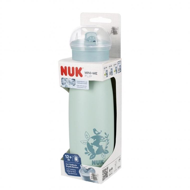Nuk, Mini-Me, Flip, kubek ze słomką, stalowy, 12m+, zielony, 500 ml
