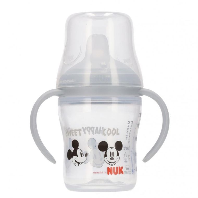 Nuk, Myszka Miki, butelka z uchwytem, popielata, 6m+, 150 ml