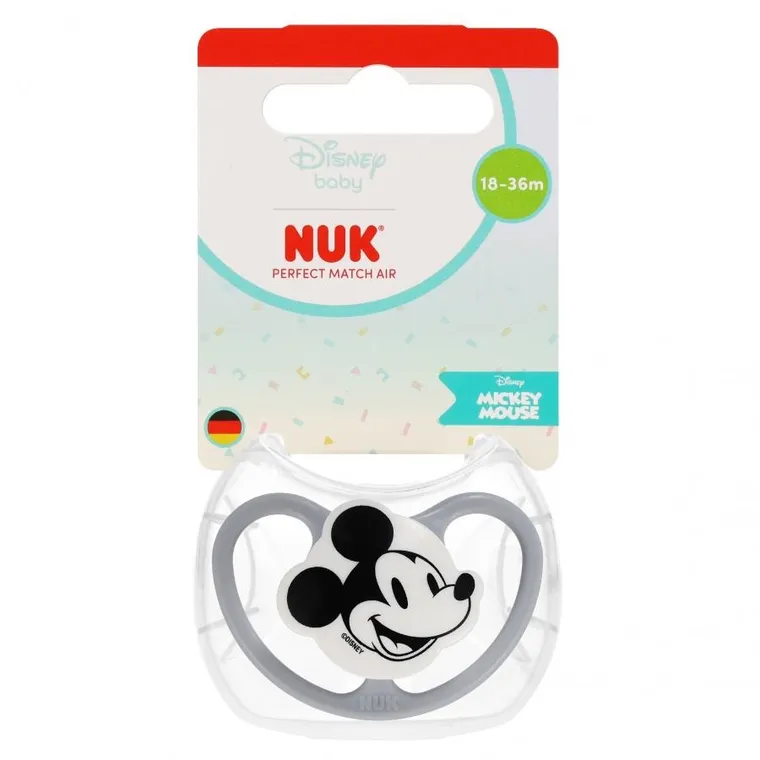 Nuk, Myszka Miki, Perfect Match Air, smoczek uspokajający, silikon, popielaty, 18-36m