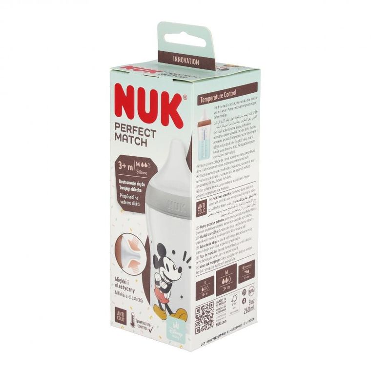 Nuk, Myszka Miki, Perfect Match, butelka, silikonowy smoczek, rozmiar M, 260 ml