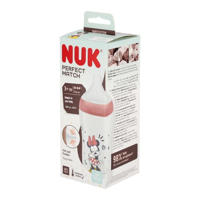 Nuk, Myszka Minnie, Perfect Match, butelka, silikonowy smoczek, rozmiar M, 260 ml