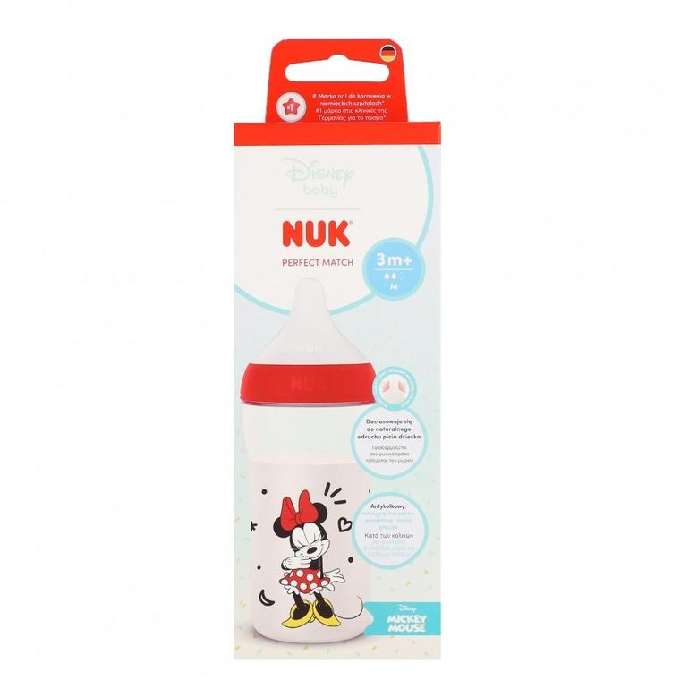 Nuk, Myszka Minnie, Perfect Match, butelka, silikonowy smoczek, rozmiar M, 260 ml