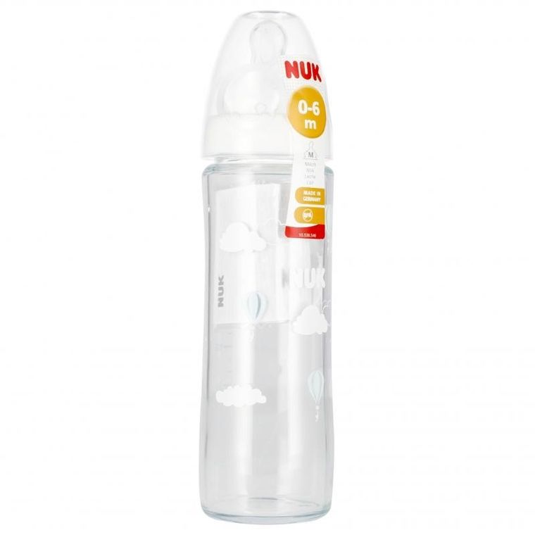 Nuk, New Classic, butelka szklana, 0-6m, biała, 240 ml