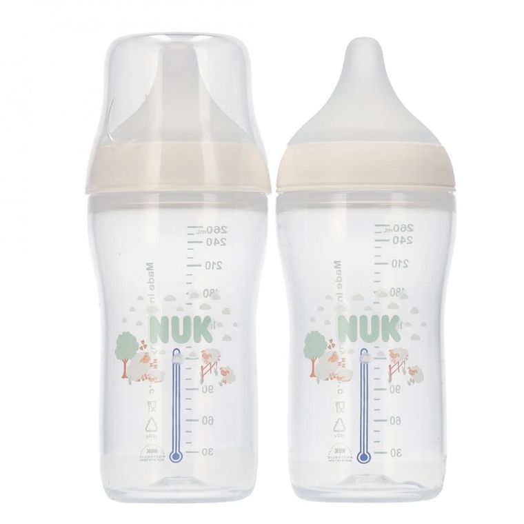 Nuk, Perfect Match, butelka do karmienia, owca i hipopotam, 3m+, 260 ml, 2 szt.