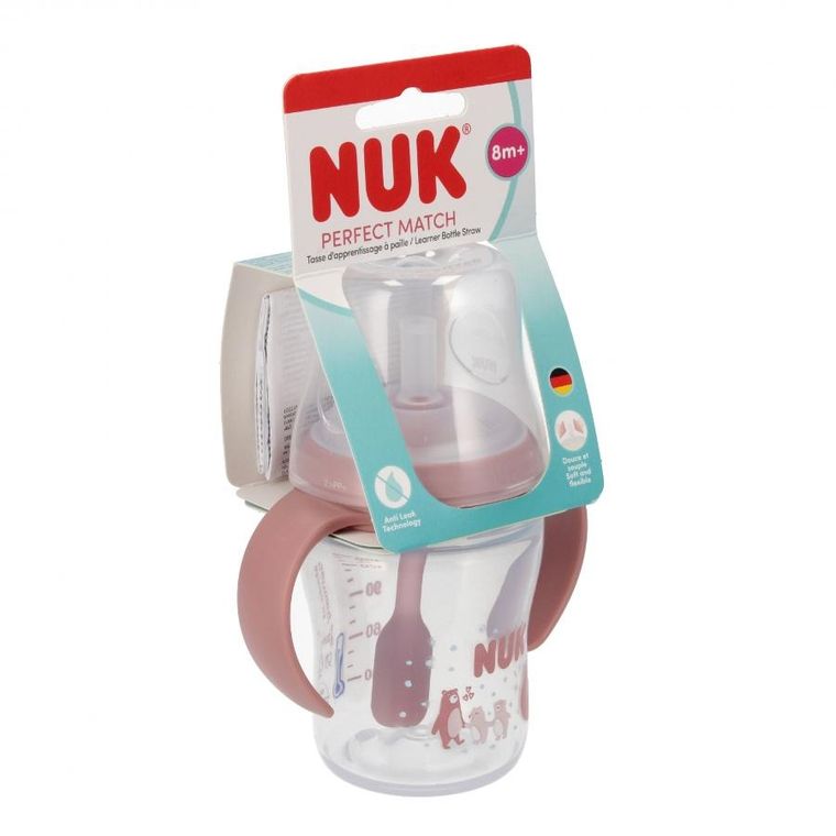 Nuk, Perfect Match, butelka do nauki picia ze słomką, miś, 150 ml