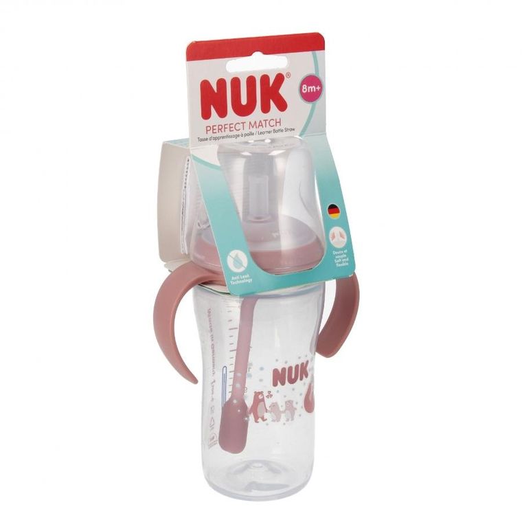 Nuk, Perfect Match, butelka do nauki picia ze słomką, miś, 260 ml