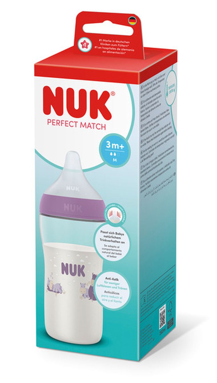 Nuk, Perfect Match, butelka, rozmiar M, hippo, 3m+, 260 ml