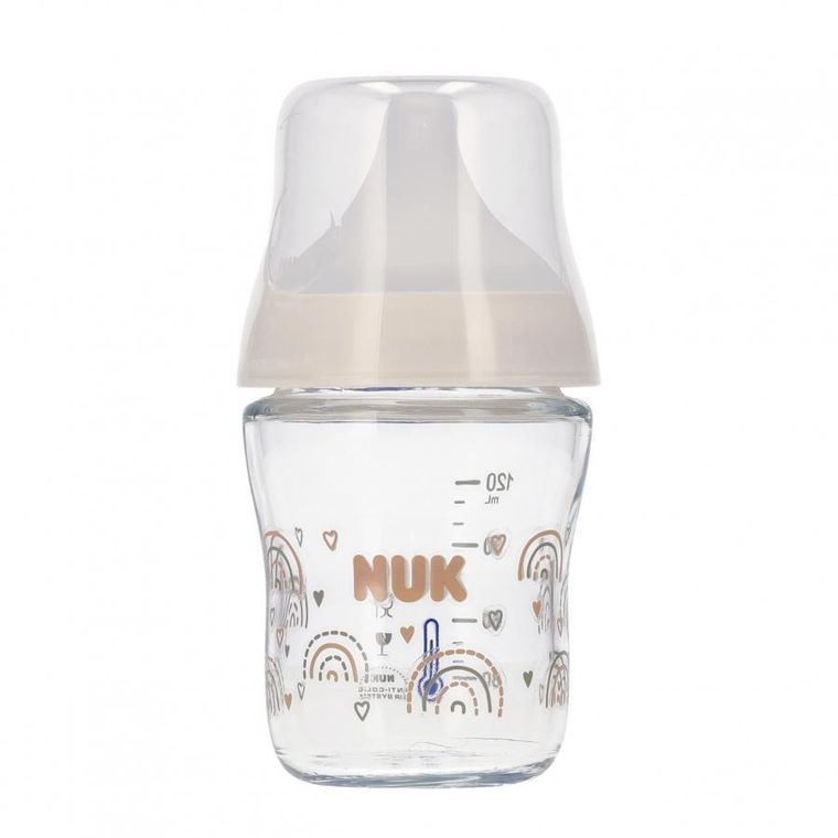 Nuk, Perfect Match, butelka szklana, rozmiar M, tęcza, 120 ml