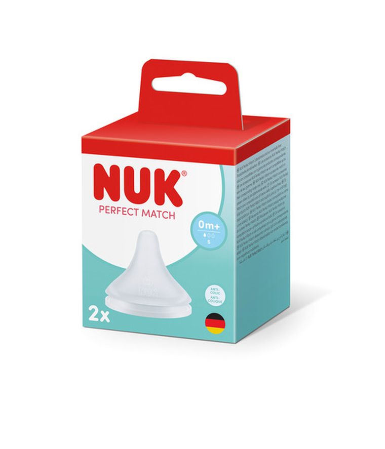Nuk, Perfect Match, smoczek silikonowy do butelki, rozmiar S, 0m+, 2 szt.