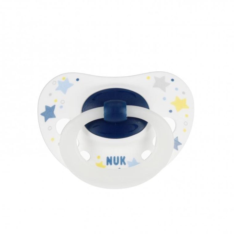 Nuk, Signature Night, smoczek uspokajający, silikonowy, 0-6m, niebieski, 2 szt.