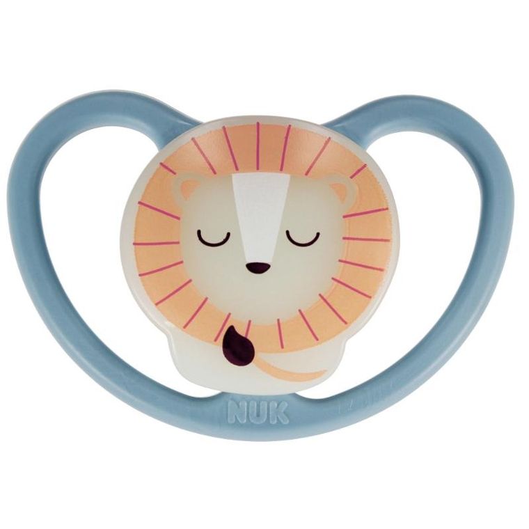 Nuk, Space Night, smoczek silikonowy, 0-6m, lew, 2 szt.
