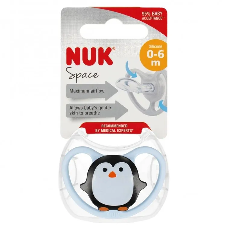 Nuk, Space, smoczek uspokajający, silikonowy, 0-6m, 1 szt