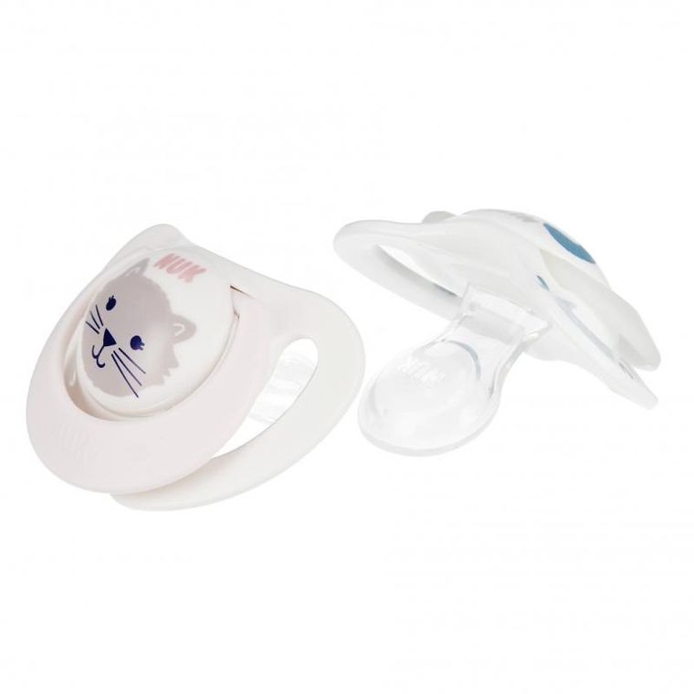 Nuk, Star, Day&Night, smoczek uspokajający, silikonowy, 0-6m, biały i różowy, 2 szt.