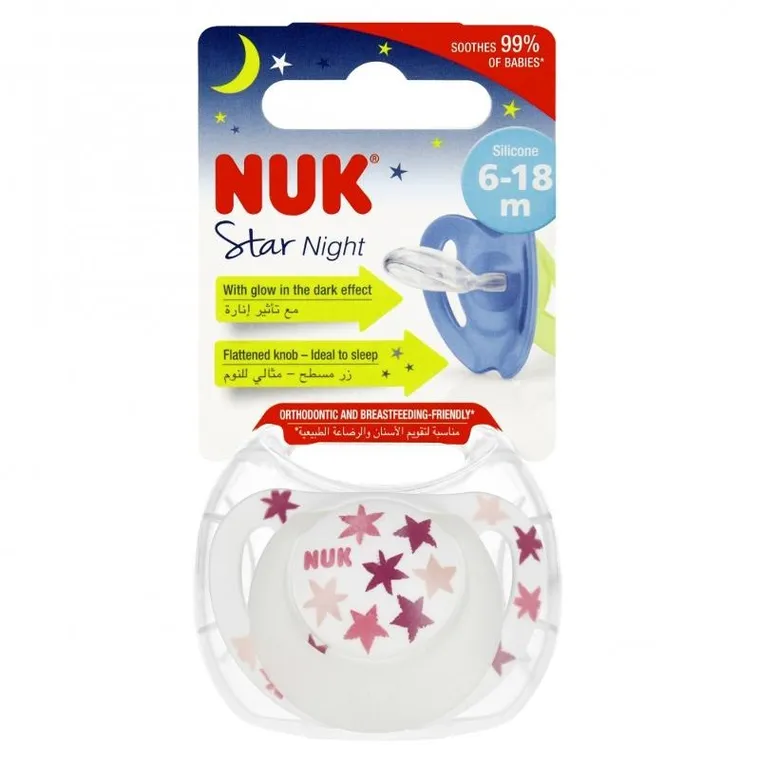 Nuk, Star Night, smoczek uspokajający, silikonowy, 6-18m, 1 szt.