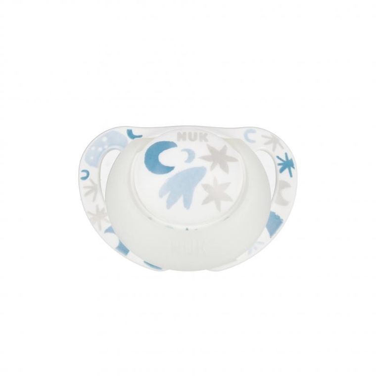 Nuk, Star, smoczek uspokajający, silikonowy, 0-6m, biało-niebieski