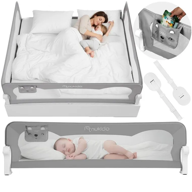 Nukido, barierka ochronna do łóżka, szara, 200 cm