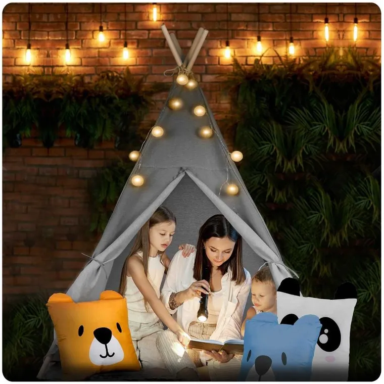 Nukido, namiot tipi dla dzieci ze światełkami, szary