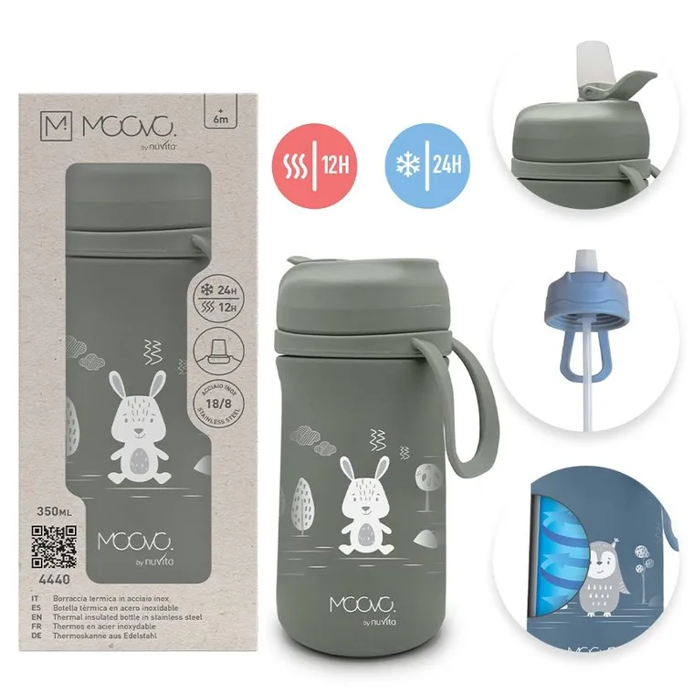 Nuvita, bidon termiczny z ustnikiem, sage green, 350 ml