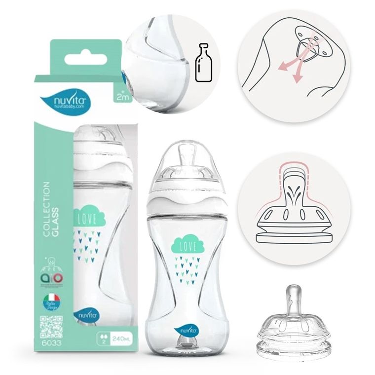 Nuvita, butelka szklana, antykolkowa, biała, 240 ml